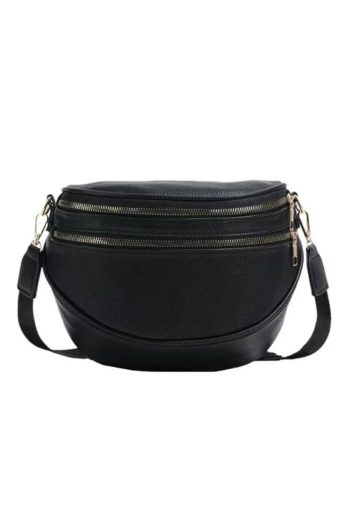 Crossbody Shop | Black Pu Leather Double Zipper Crossbody Bag